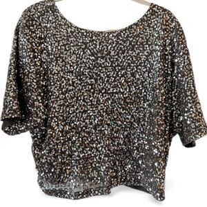 Express Sequin Embellished Crop Top Gray Size XL